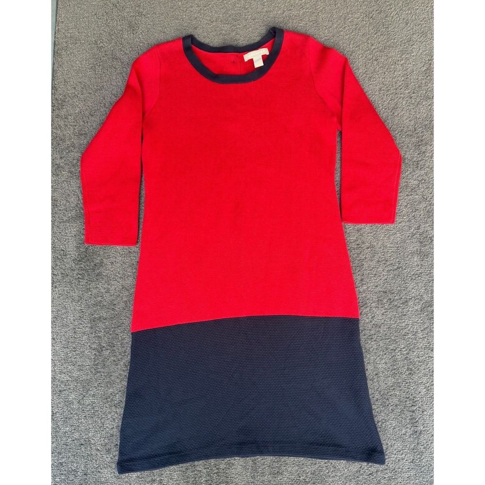 Banana Republic Womens Red Navy Colorblock Cotton Waffle Knit Sweater Dress M